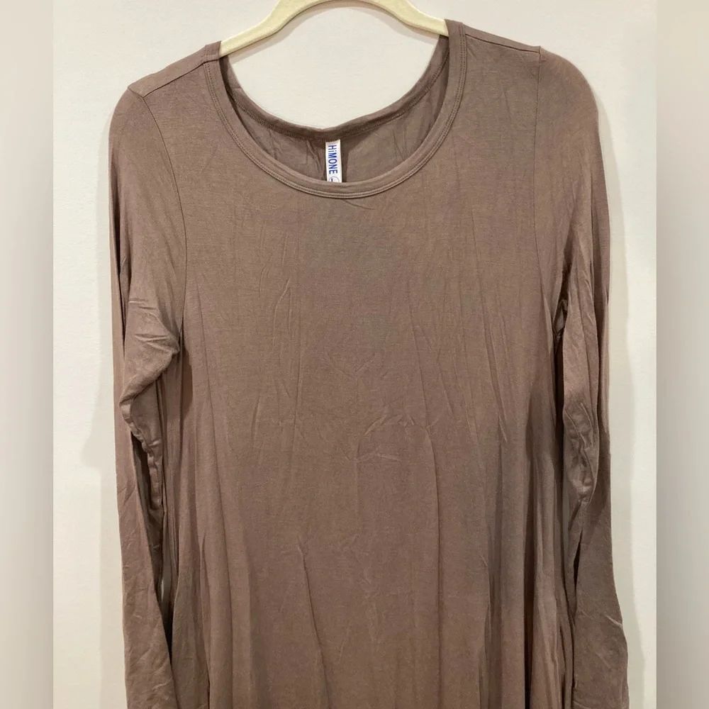 Himone Tan Long Sleeve Solid Dress with Pockets Large - Picture 3 of 13